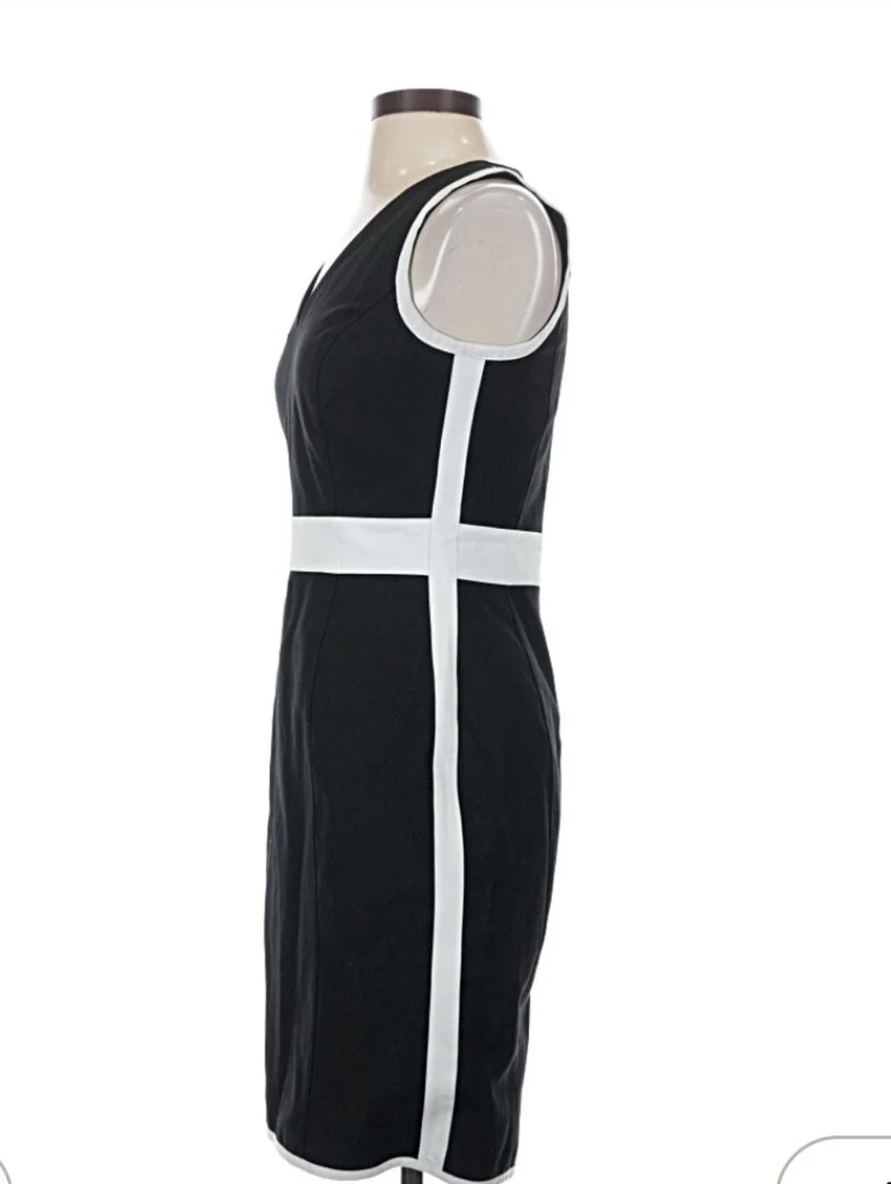 White House Black Market Black Dress with White Waist & Side Panels - Picture 2 of 7